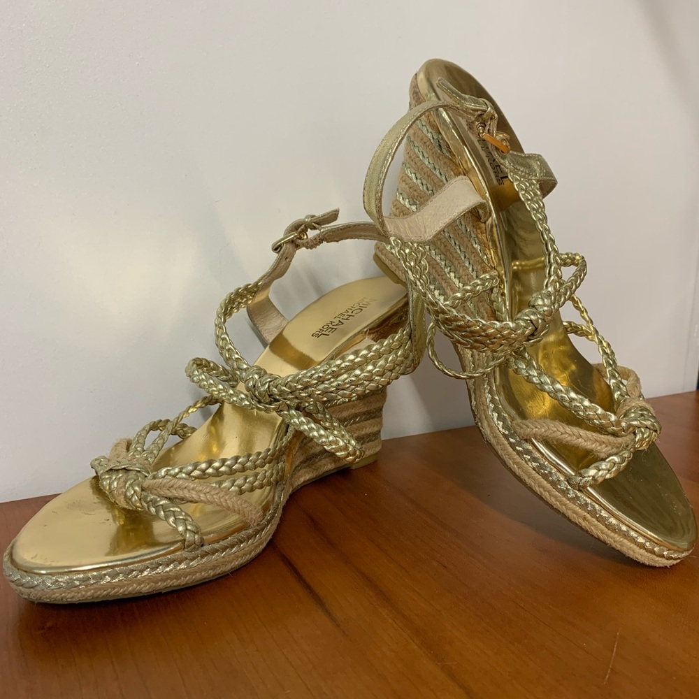 Michael Kors Gold Woven Metallic Palm Beach Sandal Sz 8